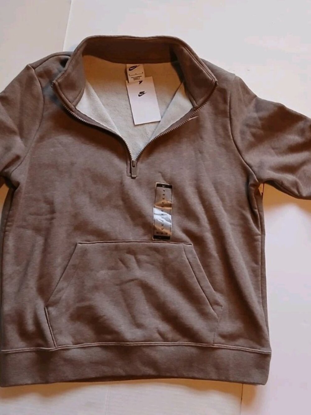 NWT Nike Sweatshirt Mens Medium Club Fleece Brown Quarter Zip 1/4 Zip Pullover